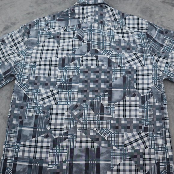VO5 Shirt Mens L Gray Geometric Cinco En Todo Button Up Short Sleeve Collared - Picture 11 of 15